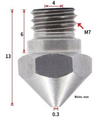 0.3mm Çelik Nozzle MK10-4mm-M7 - 9