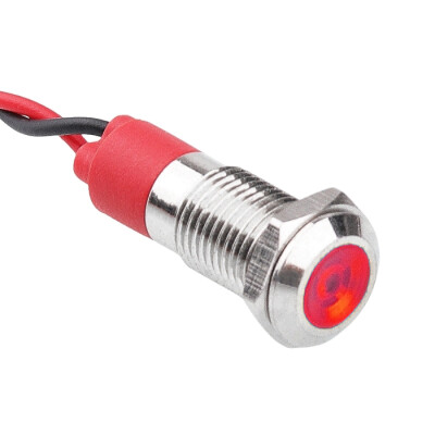 08L-P1 8mm 12-24V Kablolu Metal Sinyal Lambası - Kırmızı - 1