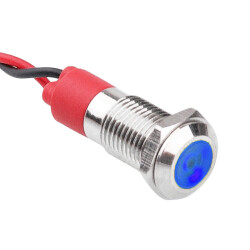 08L-P1 8mm 12-24V Kablolu Metal Sinyal Lambası - Mavi 