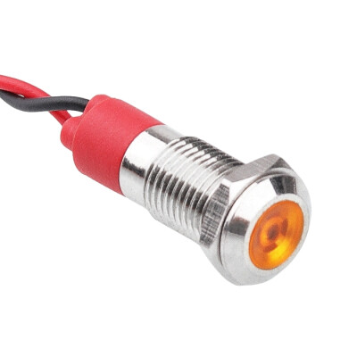 08L-P1 8mm 12-24V Kablolu Metal Sinyal Lambası - Sarı - 1