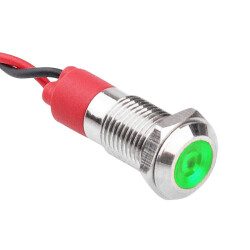 08L-P1 8mm 12-24V Kablolu Metal Sinyal Lambası - Yeşil 