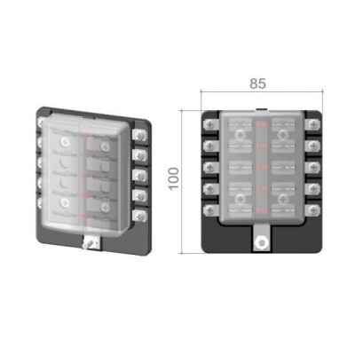 10 Channel Auto Blade Fuse Box - With LED - 3