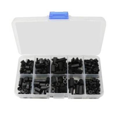 100 Piece M3 Black Plastic Spacer Set (Standoff) - 1