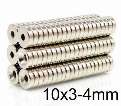 10X3-4mm Havşa Delikli Neodyum Güçlü Mıknatıs - Neodim Magnet - 1