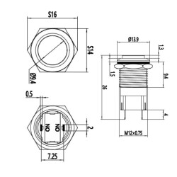 12A-G1 12mm Bulge Momentary Metal Button - 2