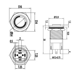 12A-G1-E 12mm Bulge Momentary Illuminated Metal Button - Yellow - 2