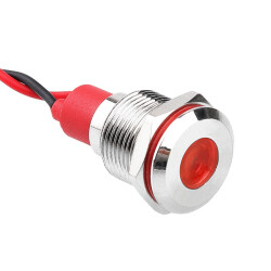 12L-P2 12mm 12-24V Wired Metal Signal Lamp - Red 