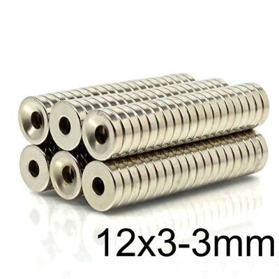 12X3-3mm Havşa Delikli Neodyum Güçlü Mıknatıs - Neodim Magnet - 1