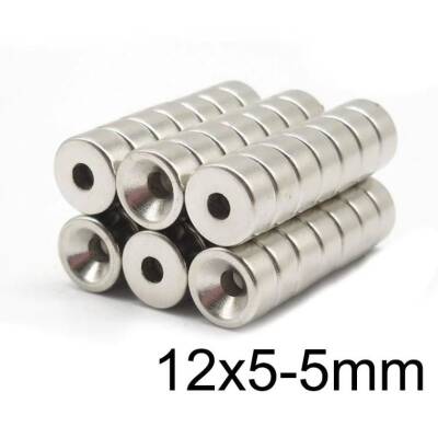 12X5-5mm Havşa Delikli Neodyum Güçlü Mıknatıs - Neodim Magnet - 1