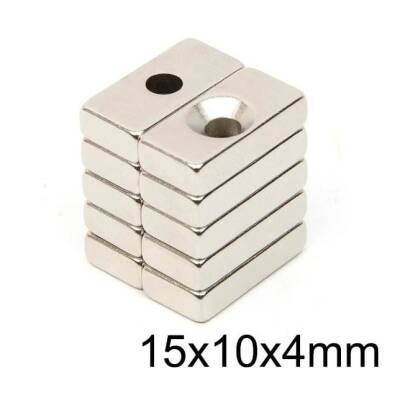 15X10x4-4mm Havşa Delikli Neodyum Güçlü Mıknatıs - Neodim Magnet - 1