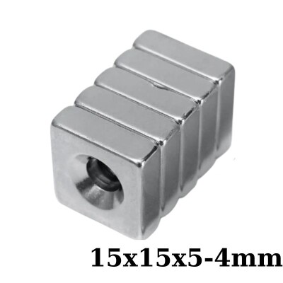 15x15x5-4mm Havşa Delikli Neodyum Güçlü Mıknatıs - Neodim Magnet - 1