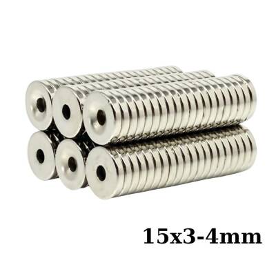 15X3-4mm Havşa Delikli Neodyum Güçlü Mıknatıs - Neodim Magnet - 1