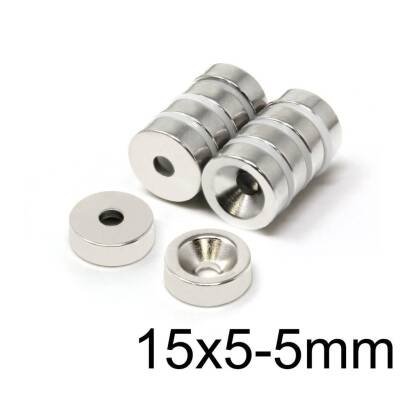 15X5-5mm Havşa Delikli Neodyum Güçlü Mıknatıs - Neodim Magnet - 1