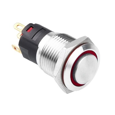 16A-G1-E 16mm Bulge Momentary Illuminated Metal Button - Red - 1