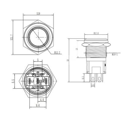 16A-P1-E 16mm Düz Yaylı Işıklı Metal Buton - Beyaz - 2