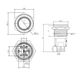 16A-P1-E 16mm Düz Yaylı Işıklı Metal Buton - Mavi - 2