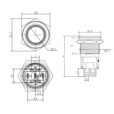 16A-P1-E 16mm Düz Yaylı Işıklı Metal Buton - Mavi - 2