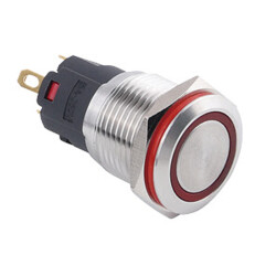 16A-P1-E 16mm Flat Momentary Illuminated Metal Button - Red - 1