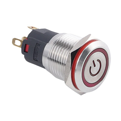 16A-P1-EC 16mm Flat Momentary Illuminated Power Metal Button - Red - 1