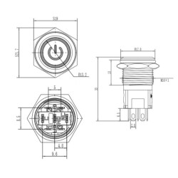 16A-P1-EC 16mm Flat Momentary Illuminated Power Metal Button - Yellow - 2