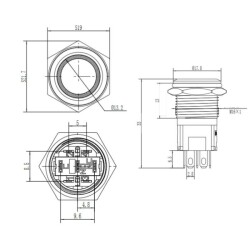 16A-P1Z-E 16mm Düz Anahtarlı Işıklı Metal Buton - Kırmızı - 2