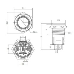 16A-P1Z-E 16mm Düz Anahtarlı Işıklı Metal Buton - Mavi - 2