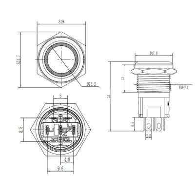 16A-P1Z-E 16mm Flat Self Locking Illuminated Metal Button - Red - 2