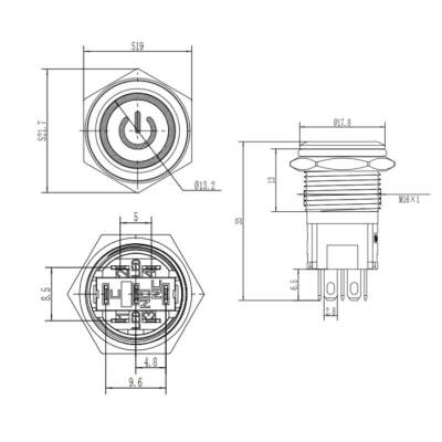 16A-P1Z-EC 16mm Flat Self Locking Illuminated Power Metal Button - Yellow - 2