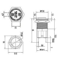 16D-G1 16mm Çıkık Yaylı Metal Buton - 2