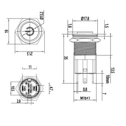 16D-G1-C 16mm Bulge Momentary Illuminated Power Metal Button - Red - 2