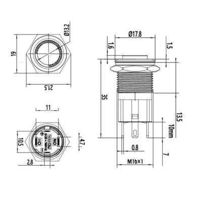 16D-G1-E 16mm Bulge Momentary Illuminated Metal Button - Blue - 2