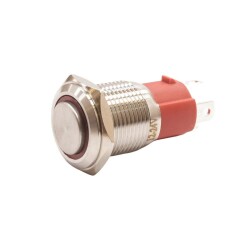 16D-G1-E 16mm Çıkık Yaylı Işıklı Metal Buton - Kırmızı - 1