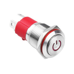 16D-G1Z-C 16mm Bulge Self Locking Illuminated Power Metal Button - Red - 1