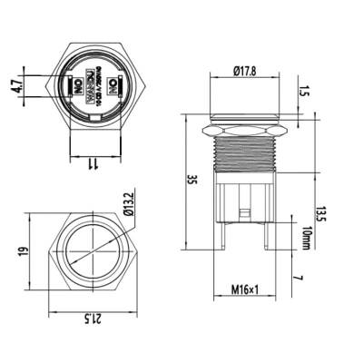 16D-P1 16mm Düz Yaylı Metal Buton - 2