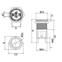 16D-P1 16mm Flat Momentary Metal Button - 2