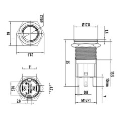 16D-P1-E 16mm Flat Momentary Illuminated Metal Button - Blue - 2