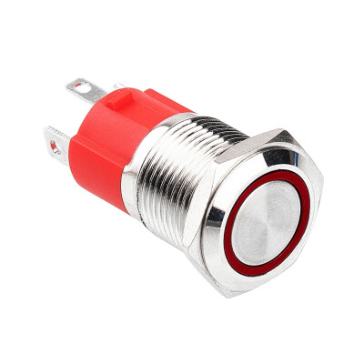 16D-P1-E 16mm Flat Momentary Illuminated Metal Button - Red - 1