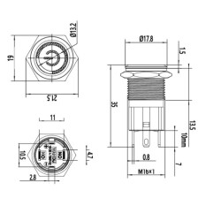 16D-P1-EC 16mm Düz Yaylı Işıklı Power Metal Buton - Mavi - 2