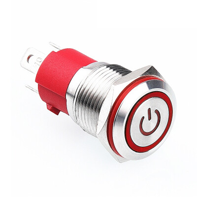 16D-P1-EC 16mm Flat Momentary Illuminated Power Metal Button - Red - 1