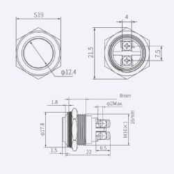 16G-G0 16mm Bulge Momentary Metal Button - 2