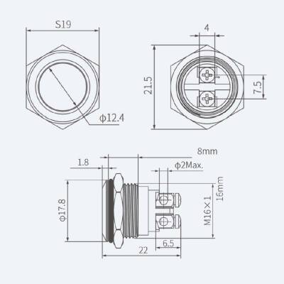 16G-P0 16mm Düz Yaylı Metal Buton - 2