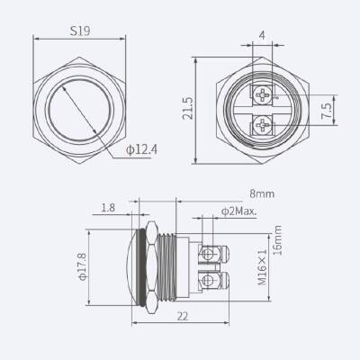 16G-Q0 16mm Bombeli Yaylı Metal Buton - 2