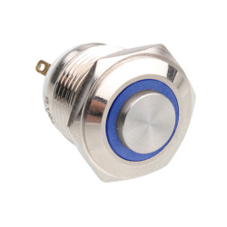 16H-G1-E 16mm Bulge Momentary Illuminated Metal Button - Blue - 1