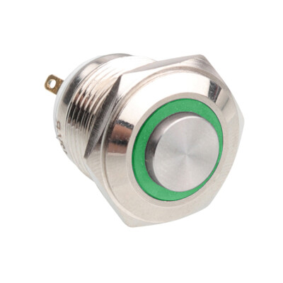 16H-G1-E 16mm Bulge Momentary Illuminated Metal Button - Green - 1