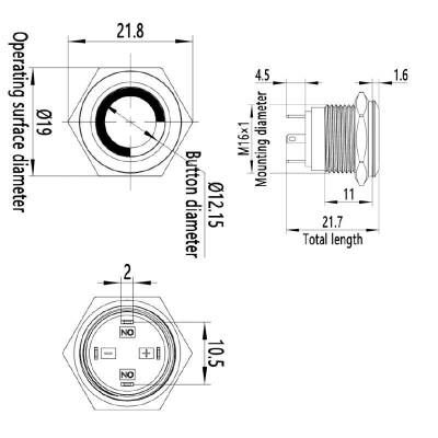 16H-P1-E 16mm Düz Yaylı Işıklı Metal Buton - Beyaz - 2