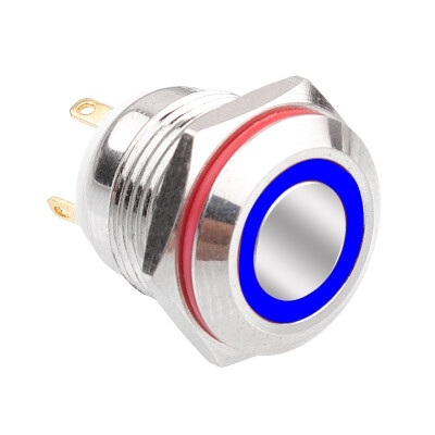 16H-P1-E 16mm Flat Momentary Illuminated Metal Button - Blue - 1