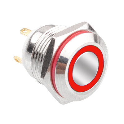 16H-P1-E 16mm Flat Momentary Illuminated Metal Button - Red - 1