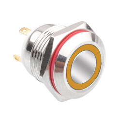 16H-P1-E 16mm Flat Momentary Illuminated Metal Button - Yellow 