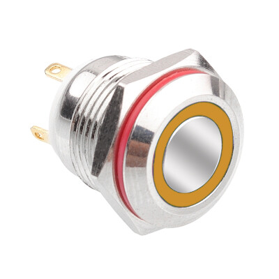 16H-P1-E 16mm Flat Momentary Illuminated Metal Button - Yellow - 1