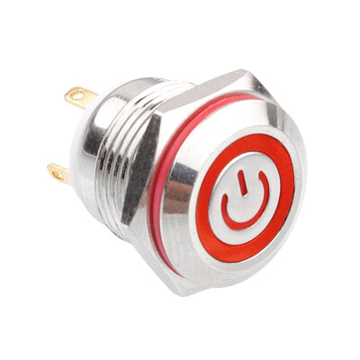 16H-P1-EC 16mm Flat Momentary Illuminated Power Metal Button - Red - 1